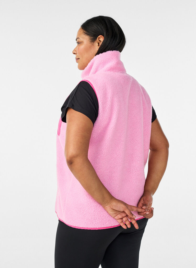 Teddy fleece vest with zip and contrast detail, Pink, Model image number 2