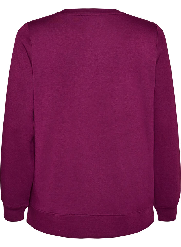Long-sleeved jersey blouse with a round neck, Purple, Packshot image number 1