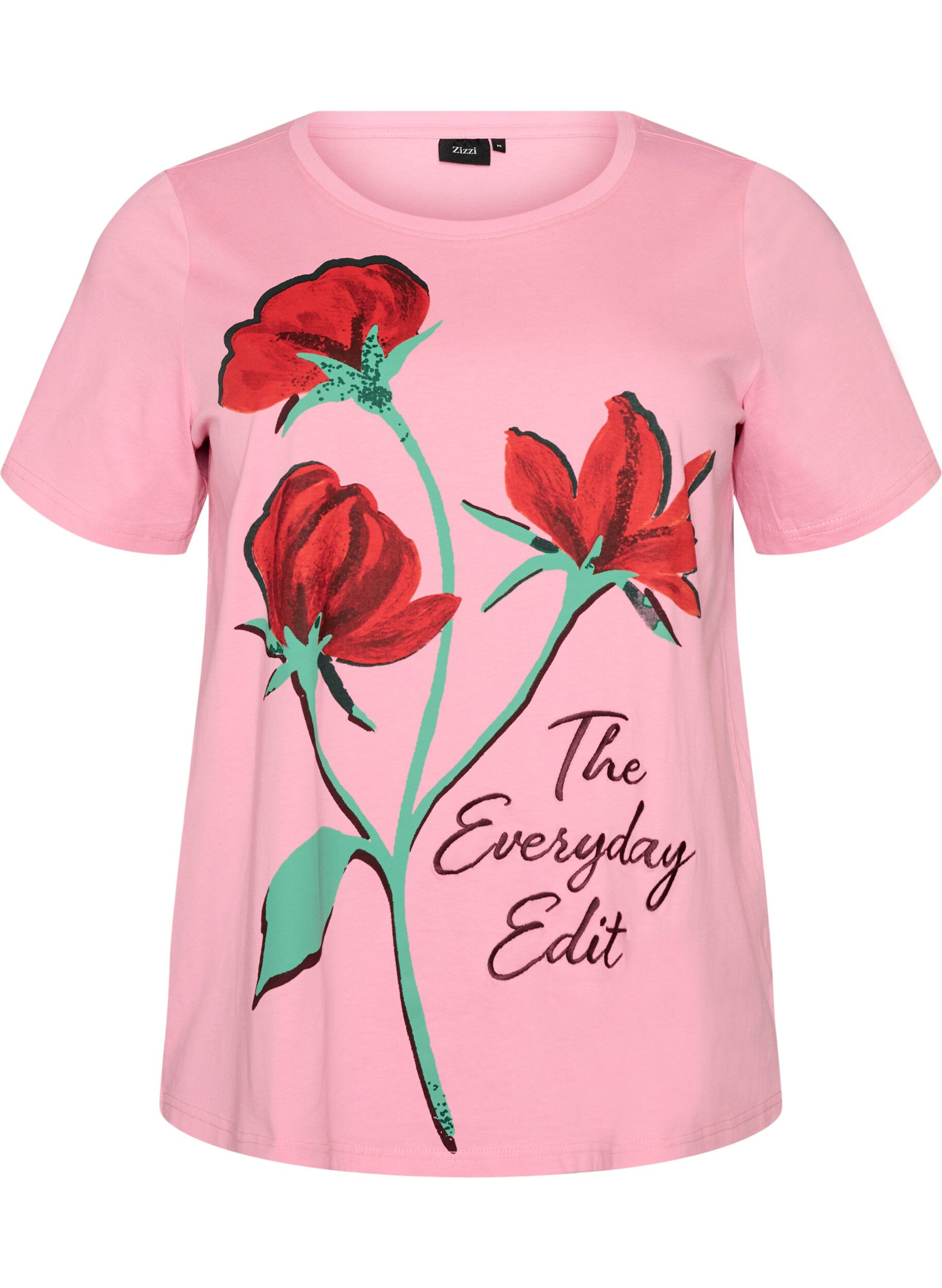 Zizzifashion Cotton T-shirt with front print, Pink, Packshot image number 0