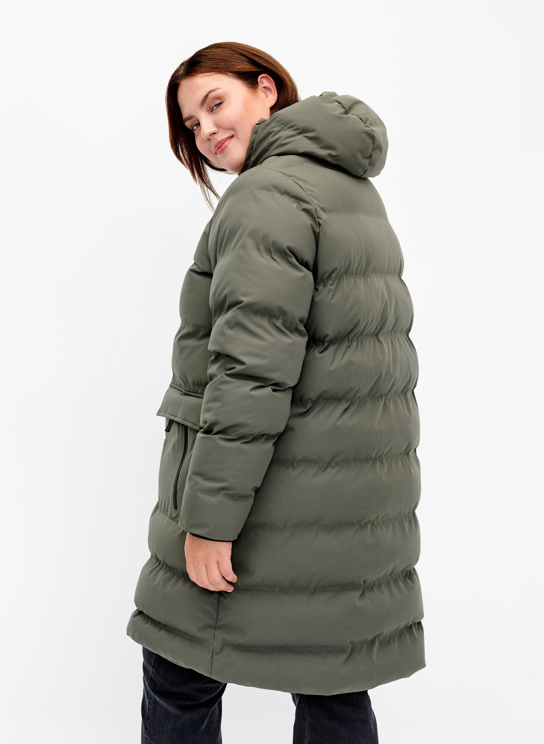 Zizzifashion Puffer coat with hood and pockets, Green, Model image number 2