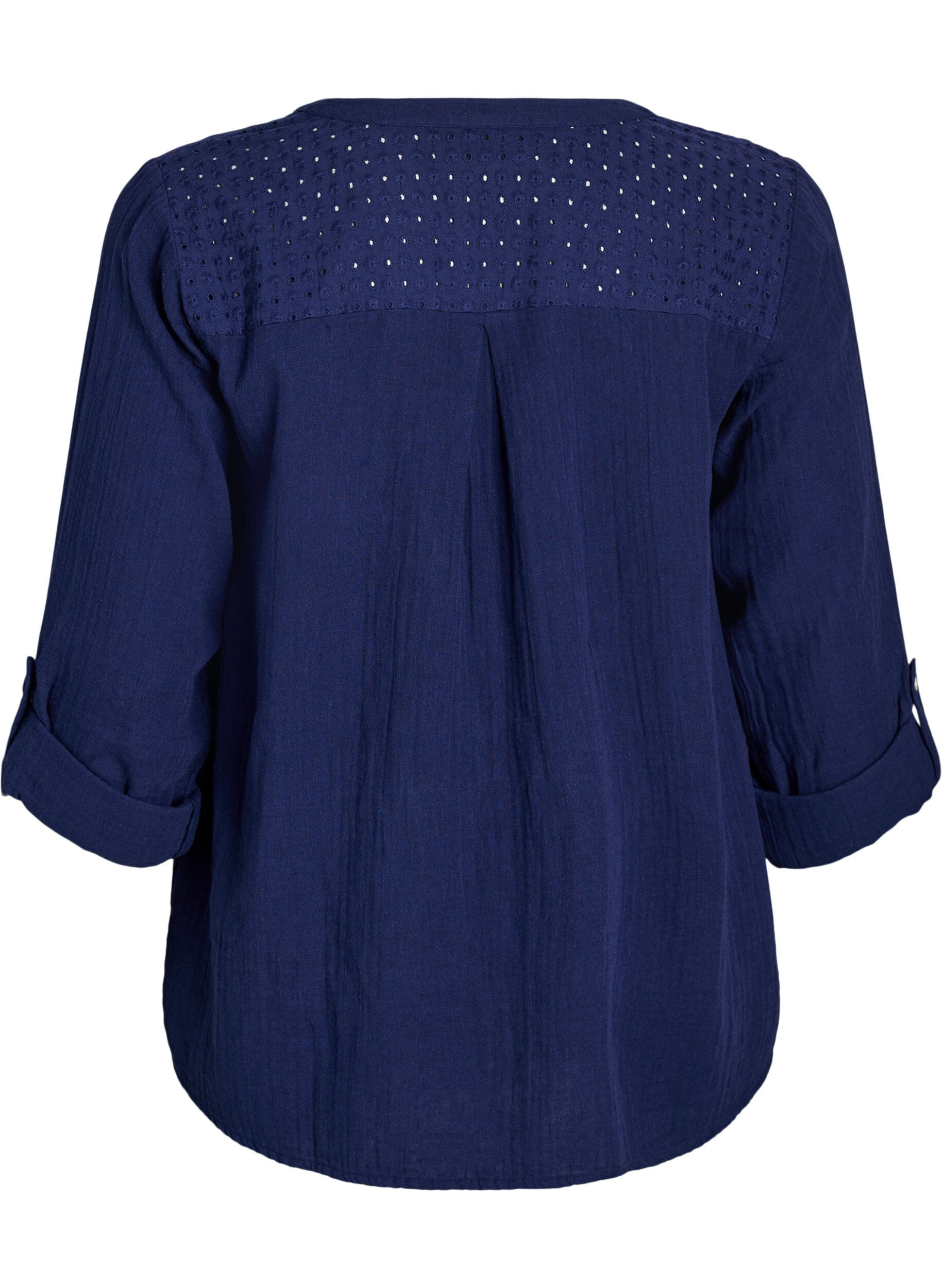 Zizzifashion Blouse in cotton muslin with broderie anglaise, Blue, Packshot image number 1