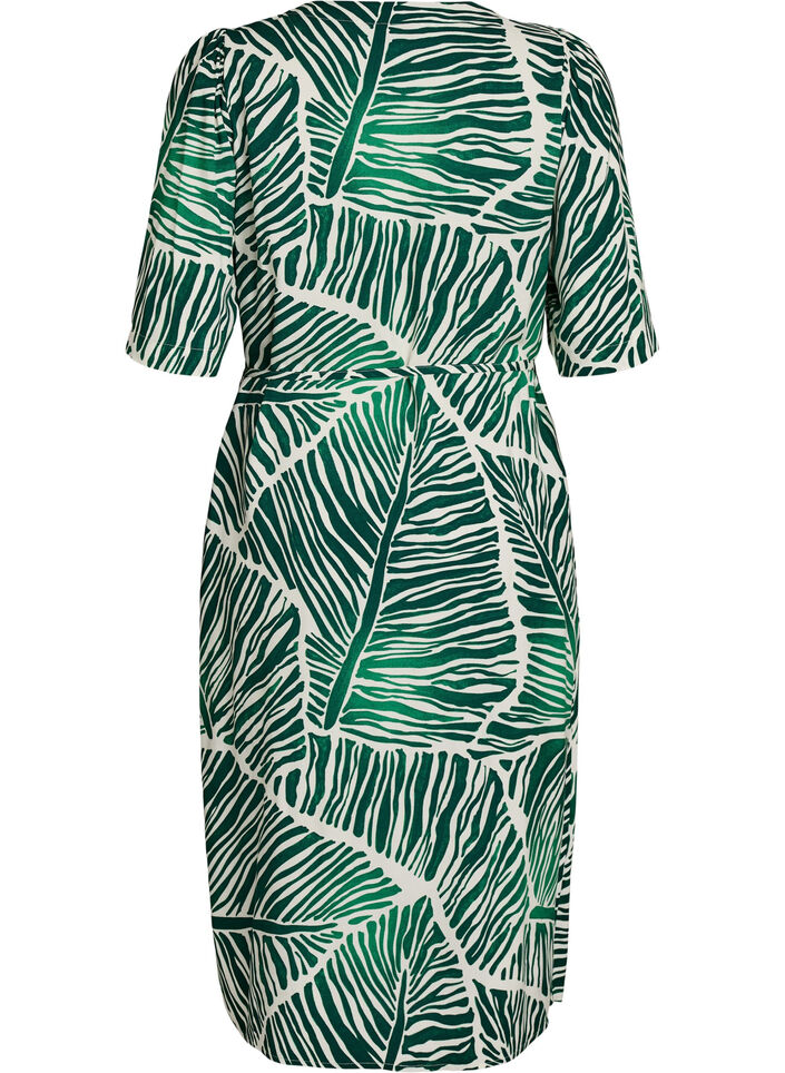 Midi dress with print and tie belt, Green, Packshot image number 1