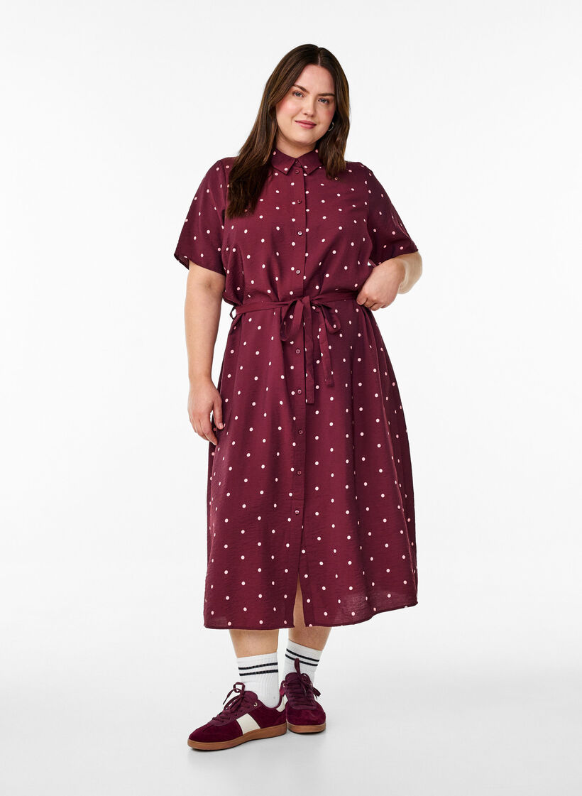 Midi shirt dress with polka dots, Red, Model image number 0