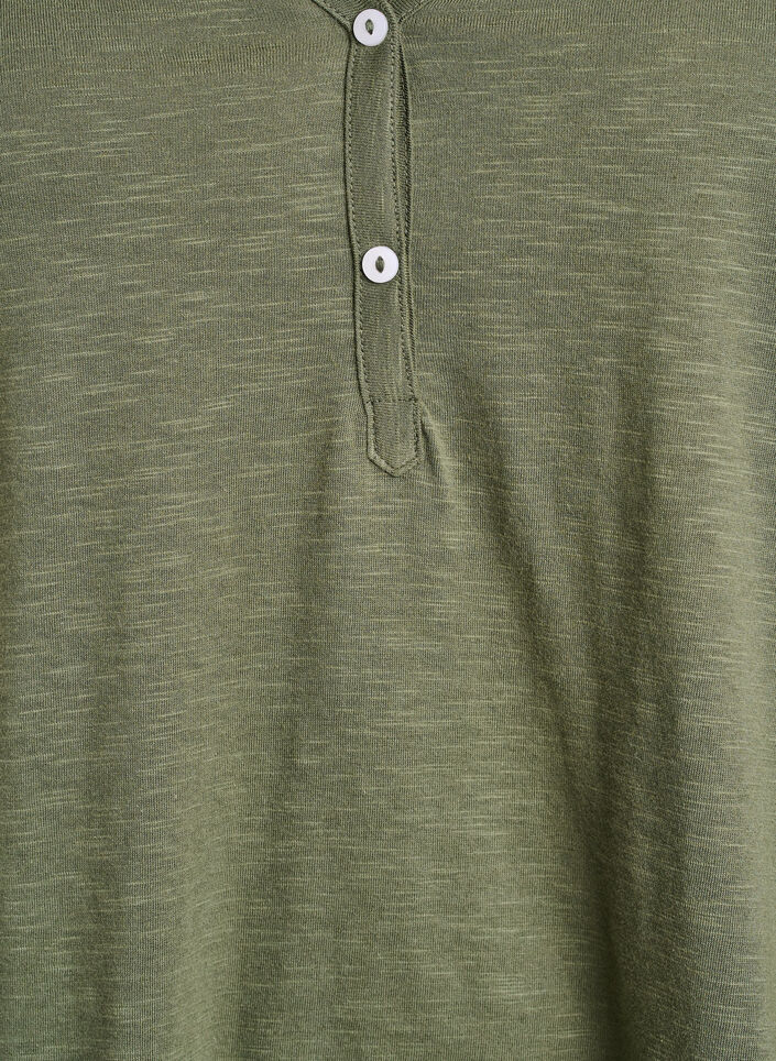 Long-sleeved t-shirt with V-neck and buttons, Green, Packshot image number 2