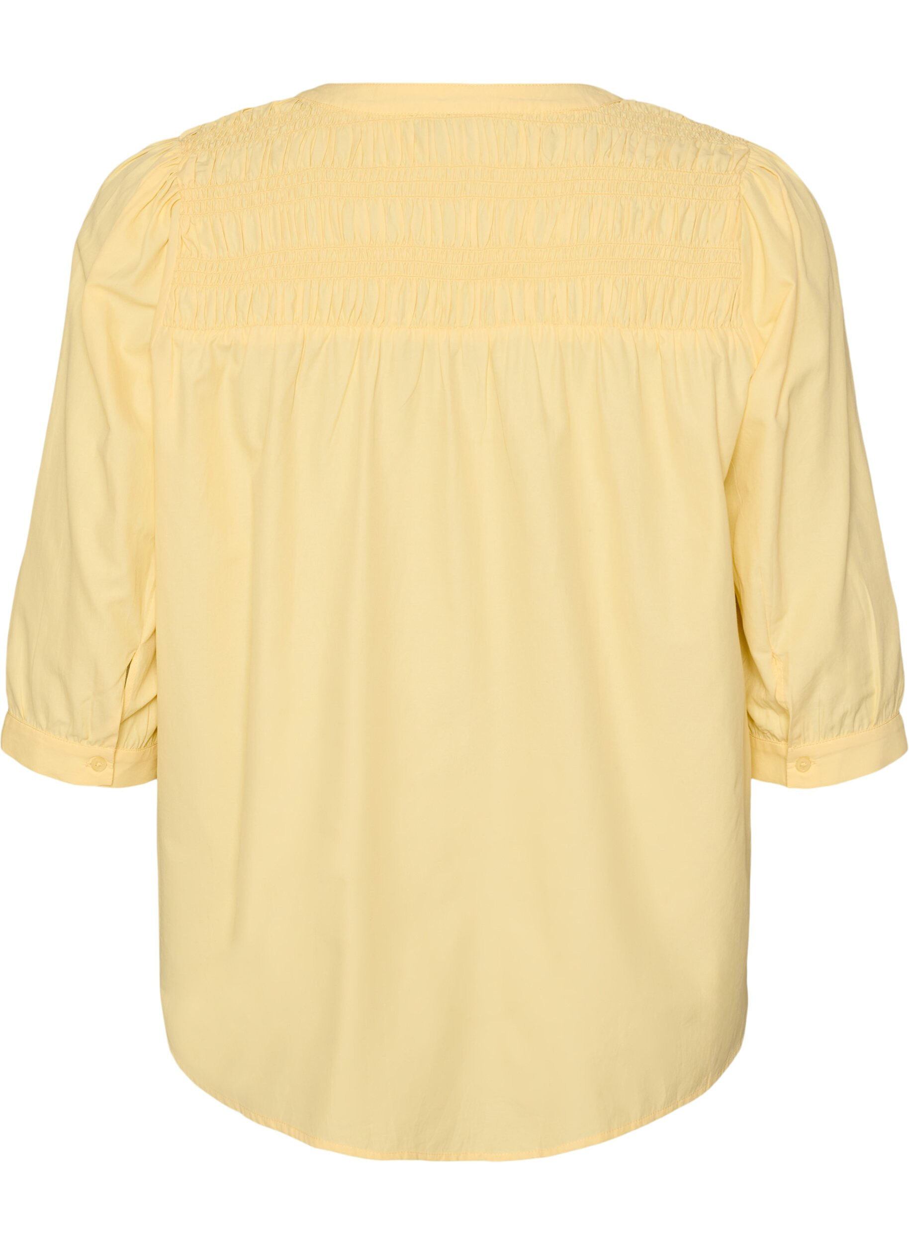 Zizzifashion Blouse with smock and 3/4 sleeves, Yellow, Packshot image number 1