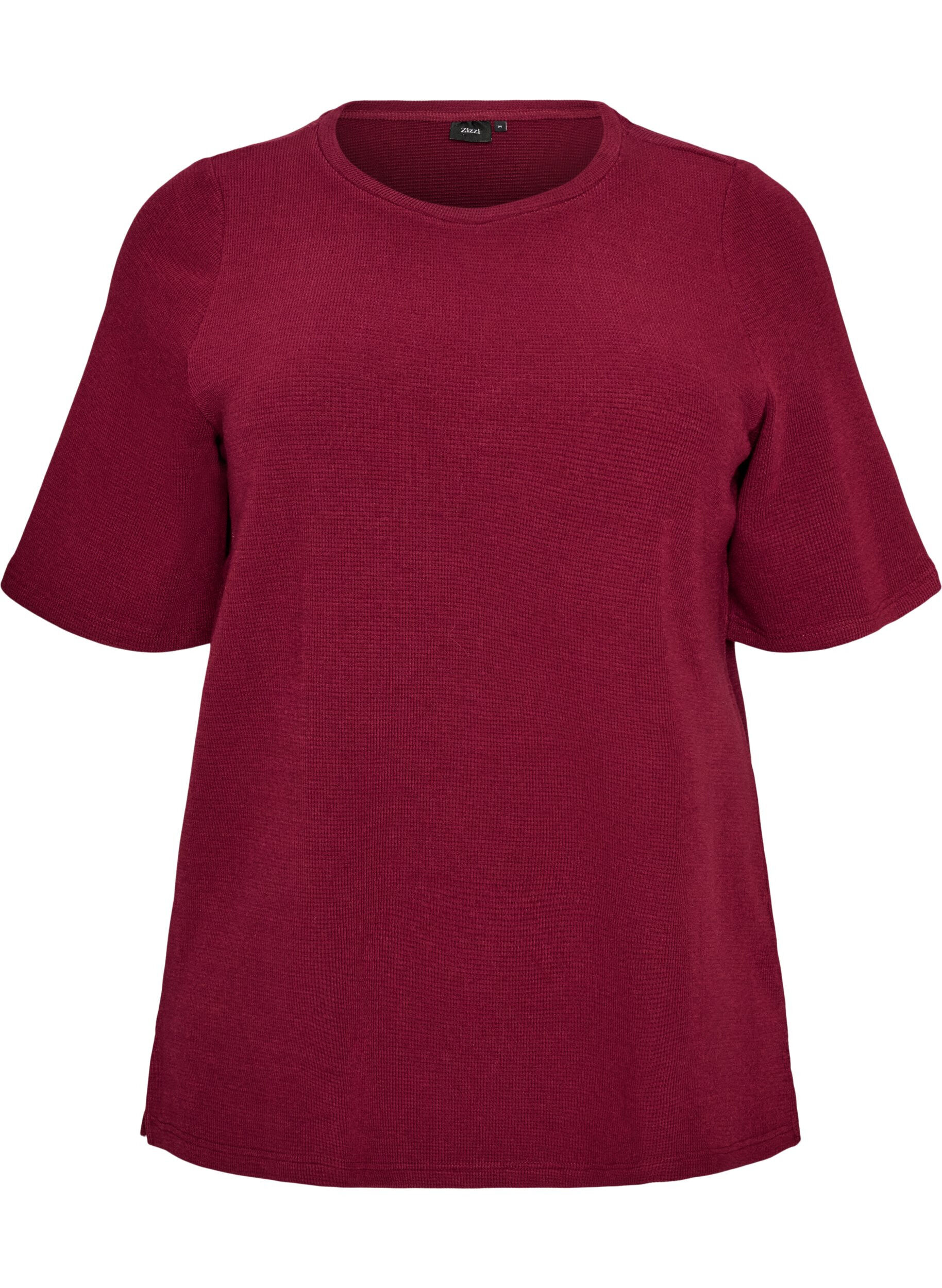 ZizzifashionTextured blouse with elbow-length sleeves, Red, Packshot image number 0