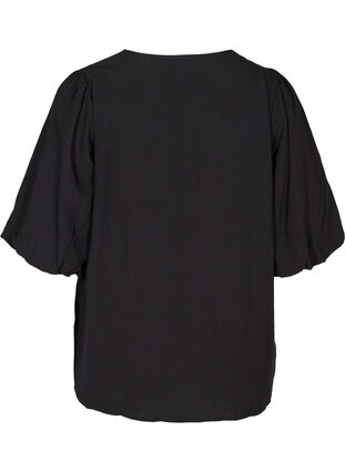 Viscose blouse with balloon sleeves, Black, Packshot image number 1
