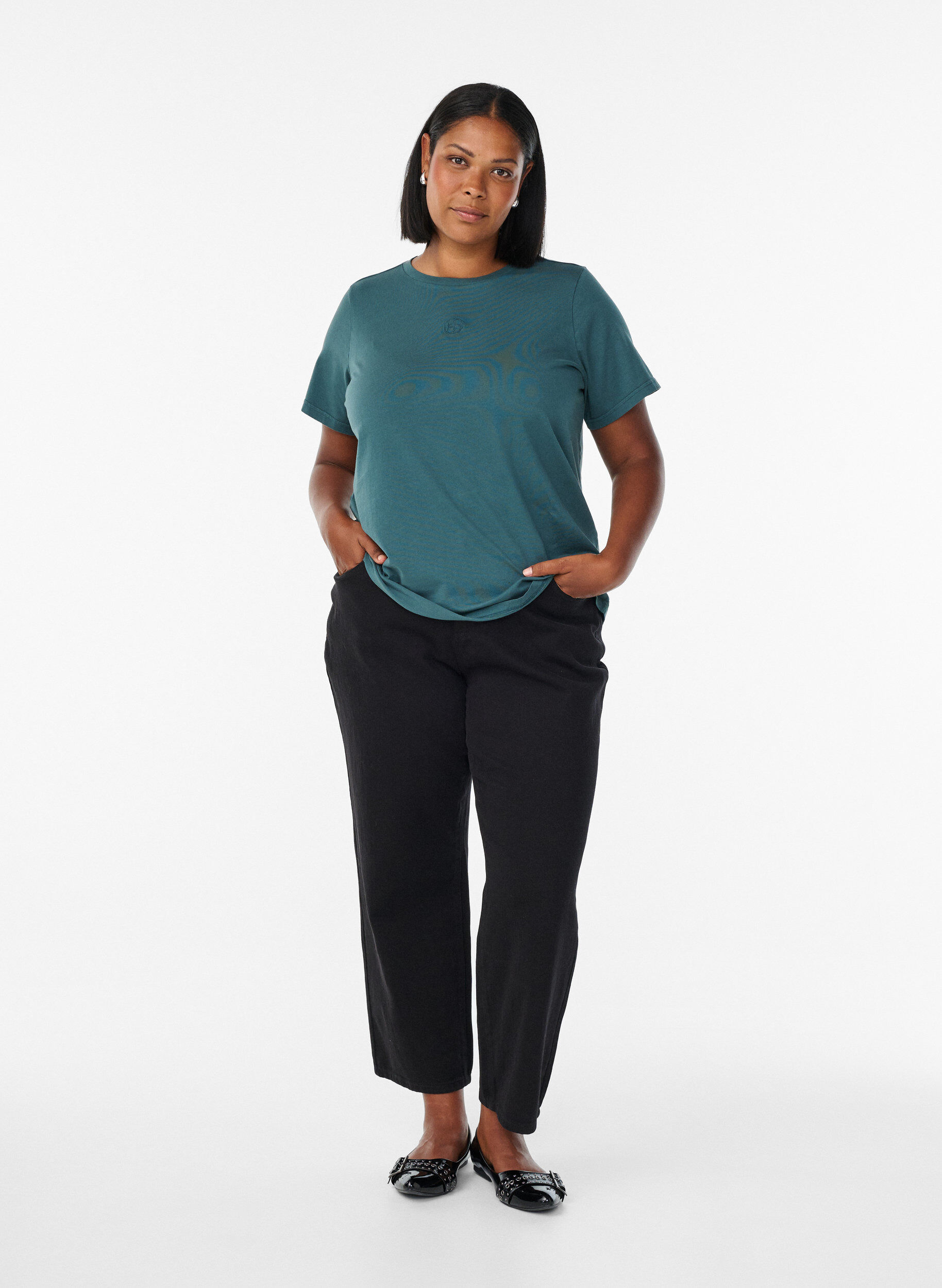 Zizzifashion T-shirt in organic cotton with a washed look, Petrol, Model image number 1