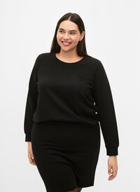 Solid colored blouse with texture, Black, Model