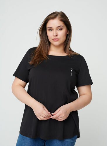 Short-sleeved cotton t-shirt, Black w. Love, Model image number 0
