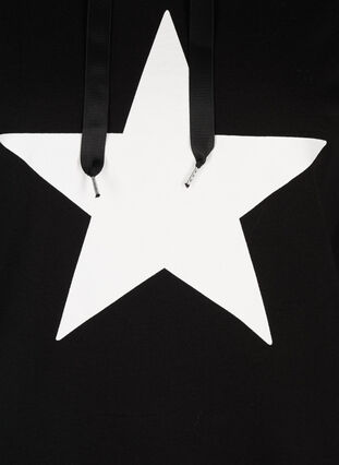 Sweatshirt with hood, Black w. white star, Packshot image number 3