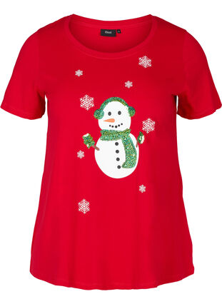 Christmas t-shirt with sequins, Red, Packshot image number 0
