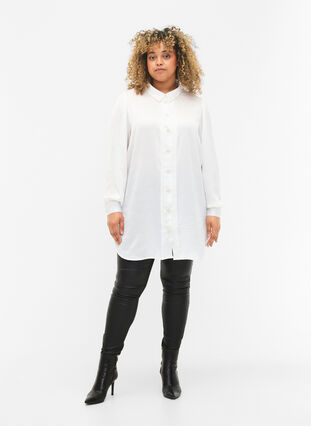 Long shirt with pearl buttons, Bright White, Model image number 2
