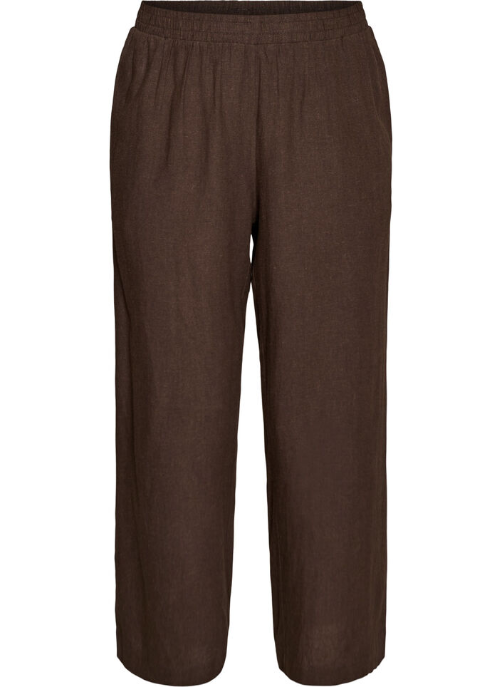 Wide-leg linen and viscose trousers, Brown, Packshot image number 0