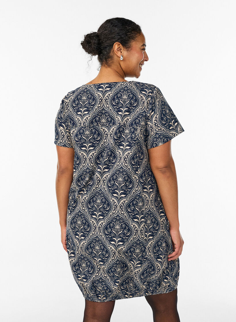 Short-sleeved cotton dress with print, Blue, Model image number 2