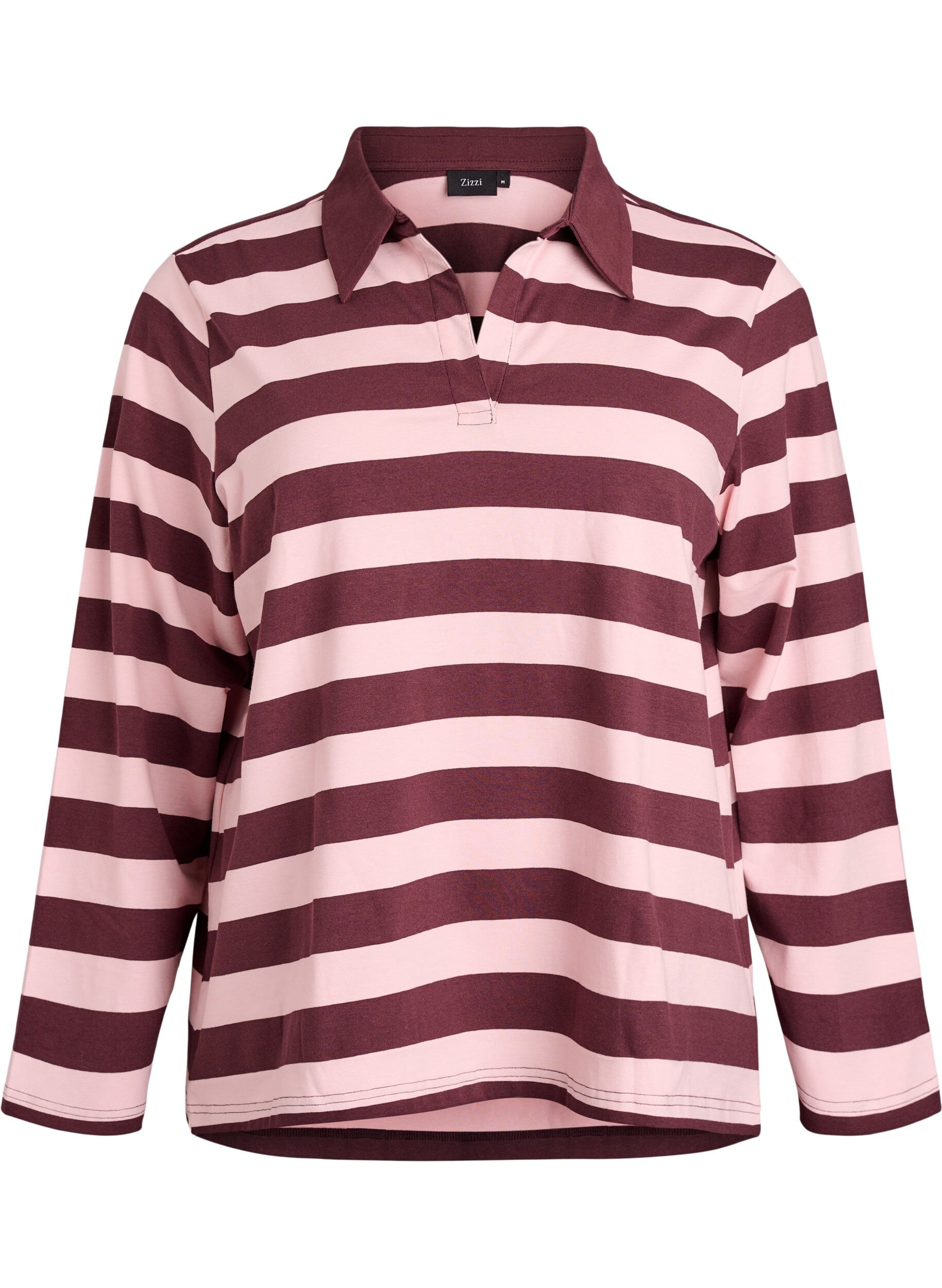 Long-sleeved polo shirt with wide stripes