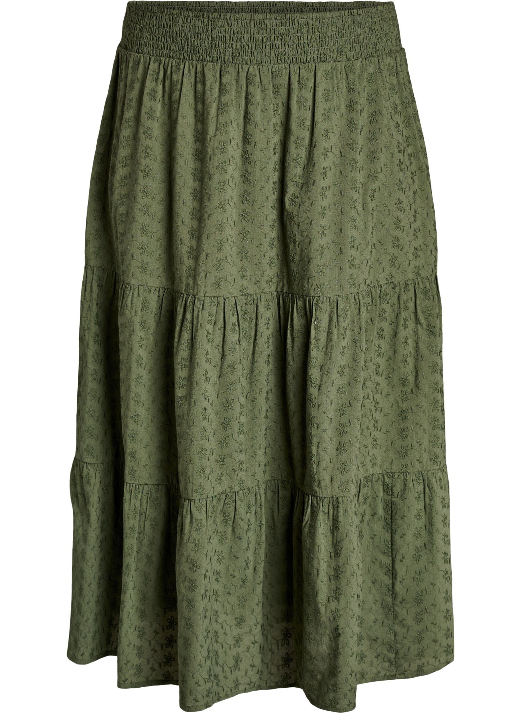 Zizzifashion Ankle-length cotton skirt with a smocked waist, Green, Packshot image number 0