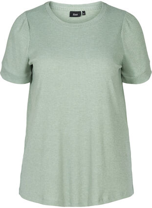 Short-sleeved ribbed t-shirt made from a viscose mix, Lily Pad, Packshot image number 0