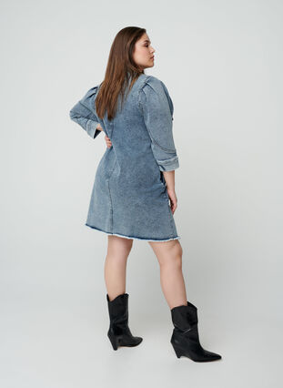 3/4 sleeve denim dress, Light blue denim ASS, Model image number 1