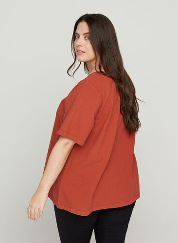 Short-sleeved blouse in cotton, Arabian Spice, Model image number 1