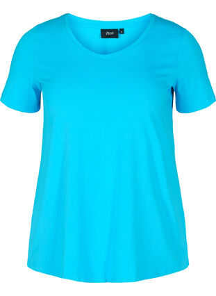 Basic t-shirt with v-neck, River Blue, Packshot image number 0