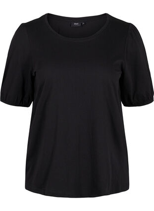 Cotton t-shirt with elbow-length sleeves, Black, Packshot image number 0
