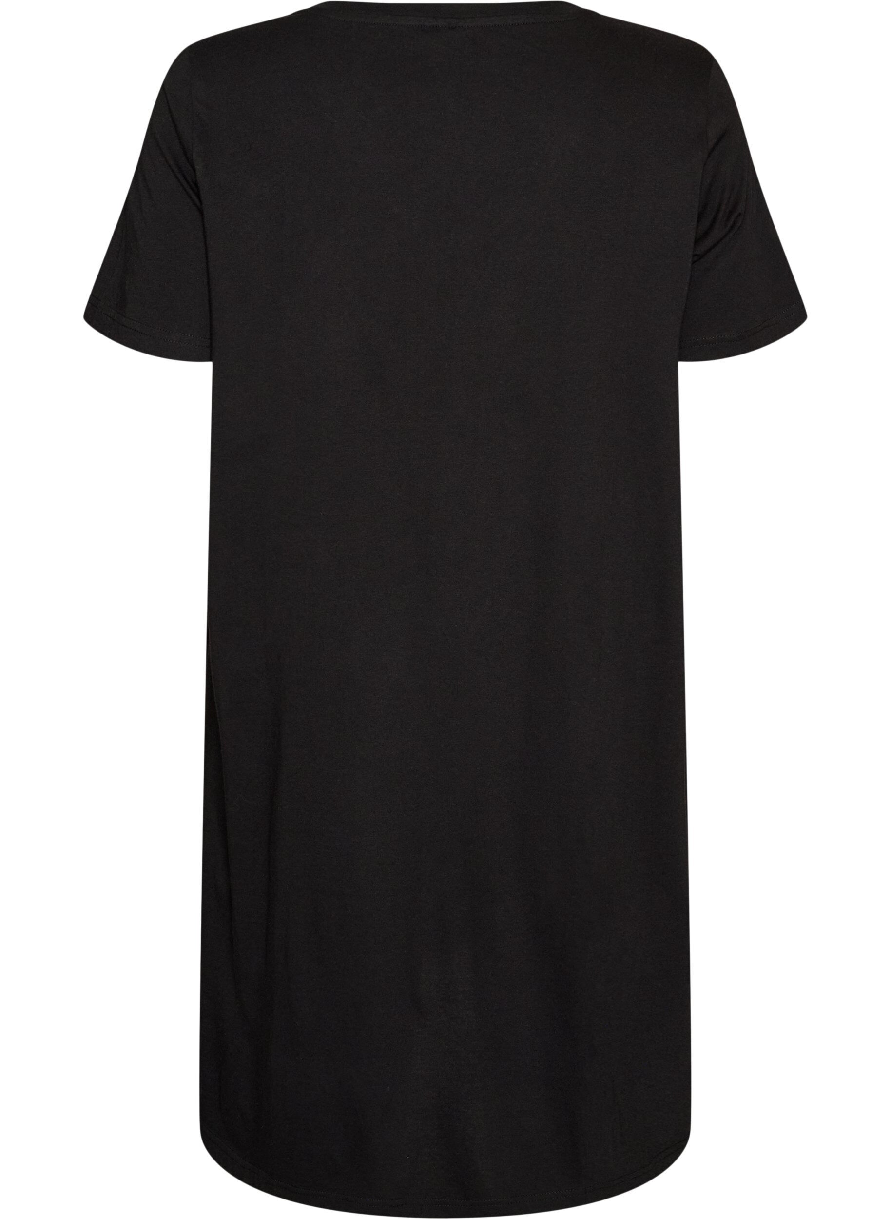 ZizzifashionOrganic cotton nightdress with V-neck, Black, Packshot image number 1