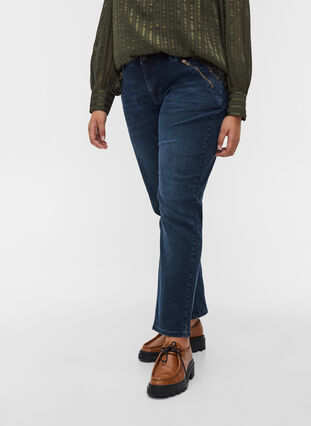Slim fit Emily jeans with studs, Dark blue, Model image number 3