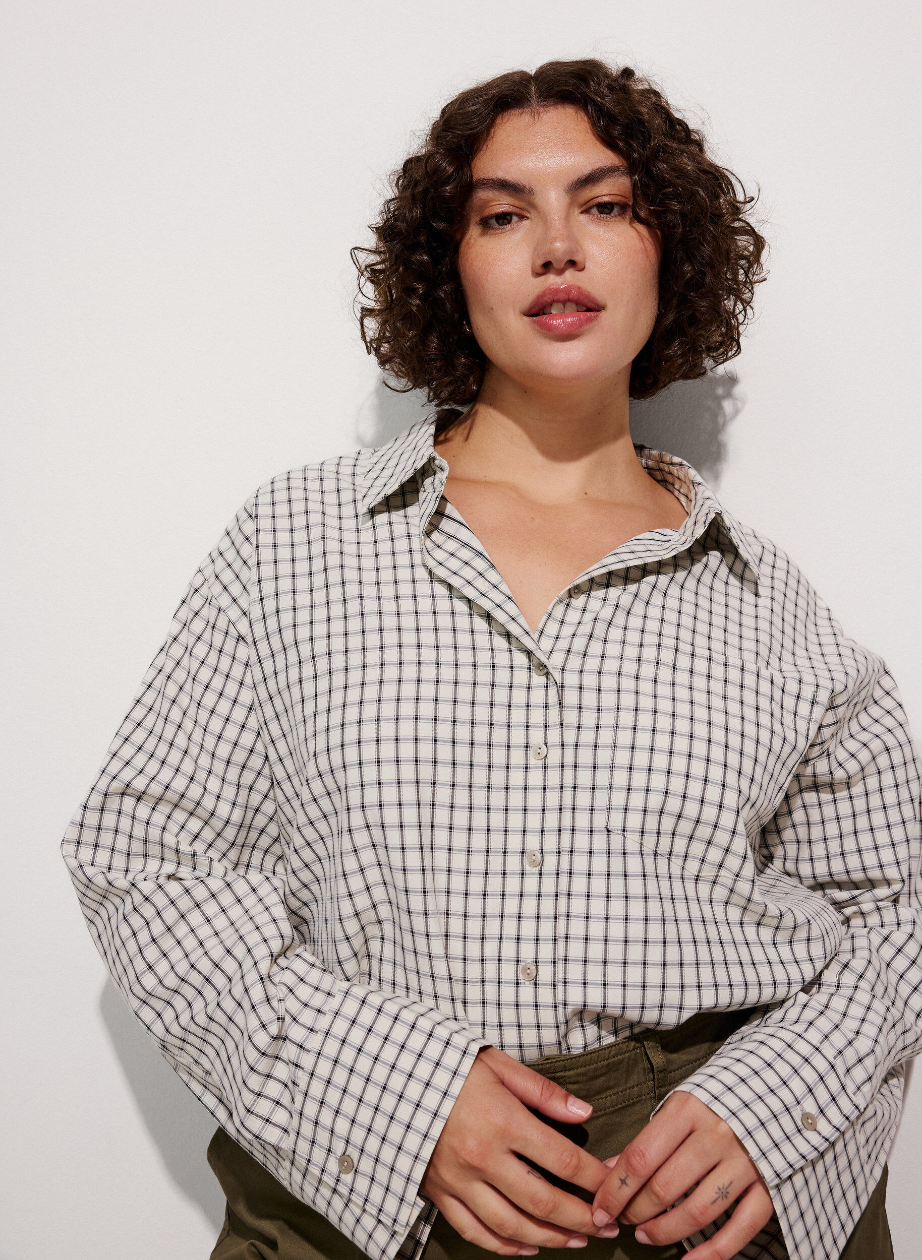 ZizzifashionChecked shirt with a chest pocket, White, Model image number 0
