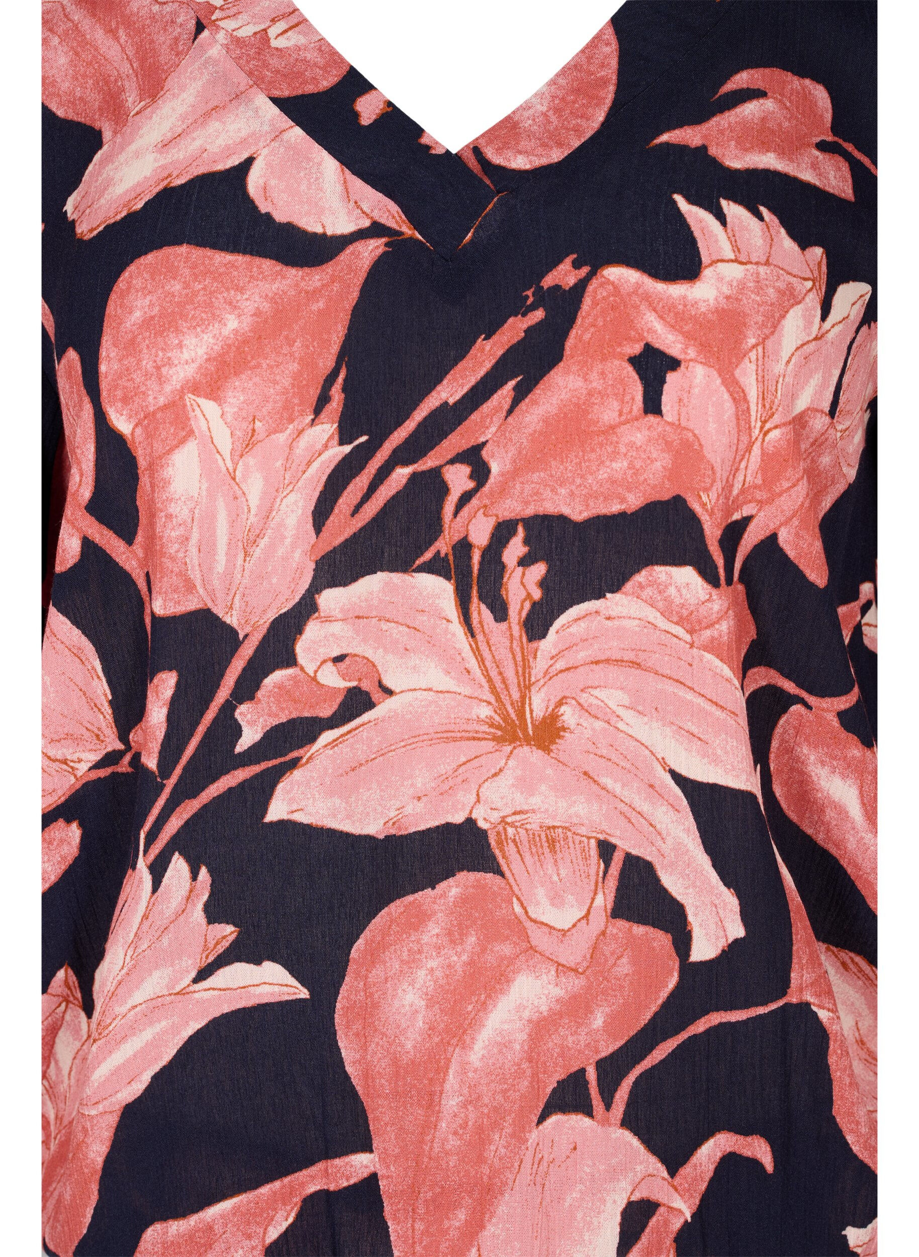 Zizzifashion Viscose blouse with smock, N. Sky Sketch Flower, Packshot image number 2