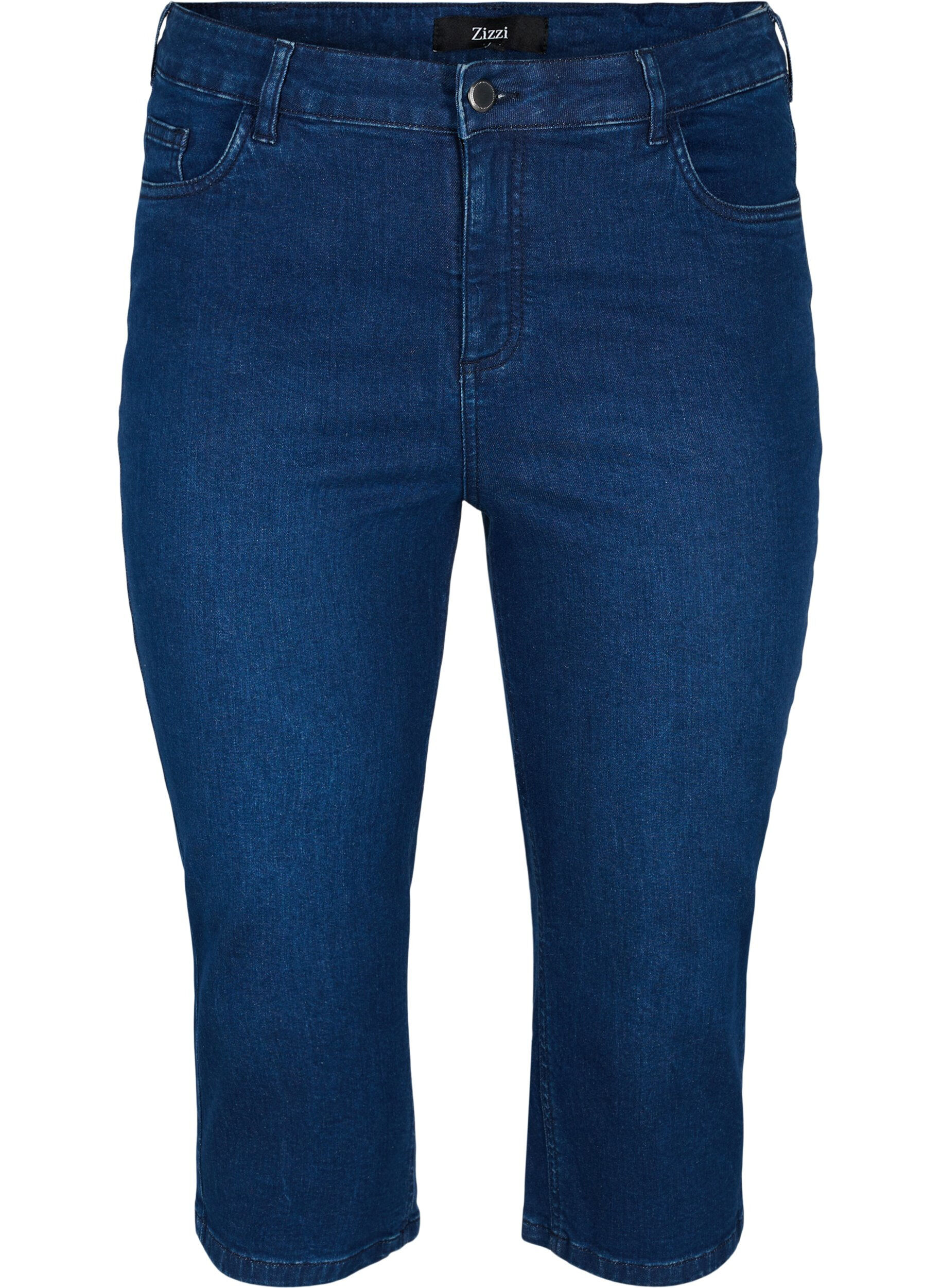 Zizzifashion Close-fitting denim capris in cotton, Dark blue denim, Packshot image number 0