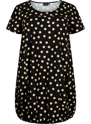 Short-sleeved cotton dress with floral print, Black W. dot, Packshot image number 0
