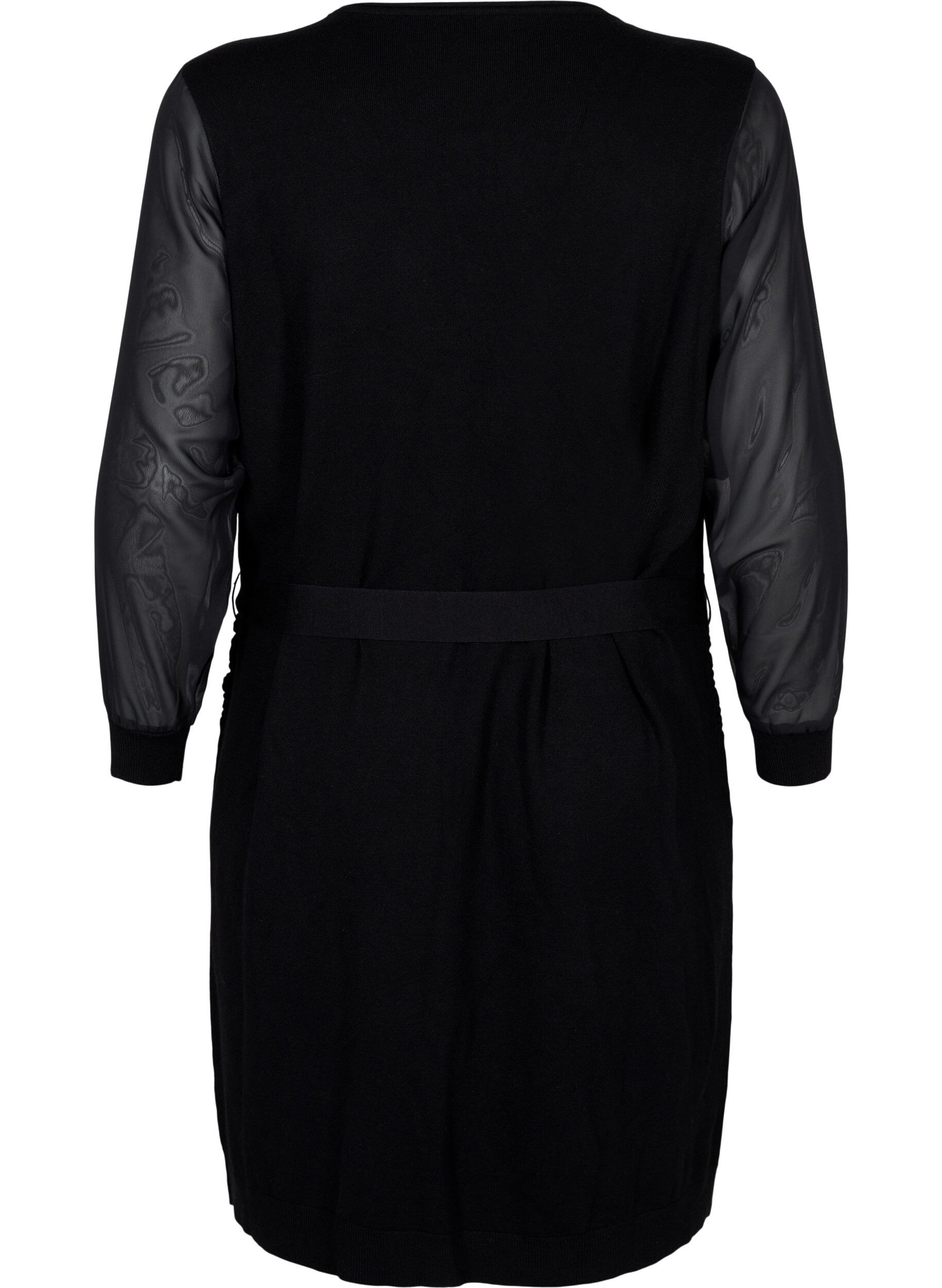Zizzifashion Knitted dress with sheer sleeves, Black, Packshot image number 1
