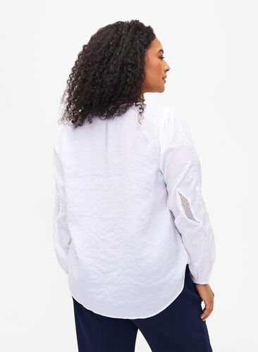 Blouse in TENCEL™ Modal with embroidery details, Bright White, Model image number 1