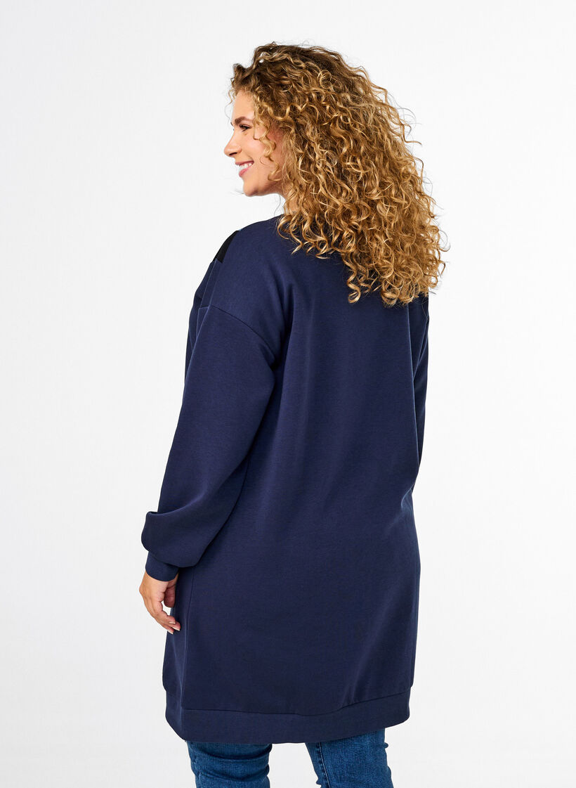 Long sweatshirt with colourblock, Navy B. Color Block, Model image number 1
