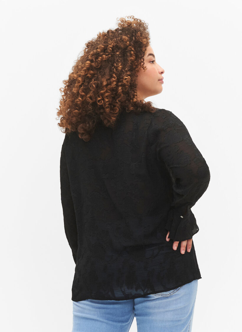 Long-sleeved shirt with jacquard look, Black, Model image number 1