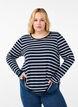 Long-sleeved blouse with stripes, Evening Blue Stripe, Model image number 0