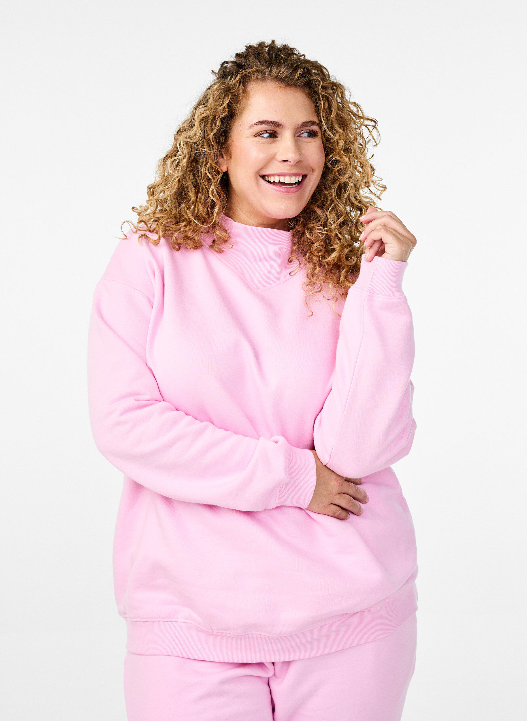 Zizzifashion Sweatshirt with high neck and long sleeves, Pink, Model image number 0