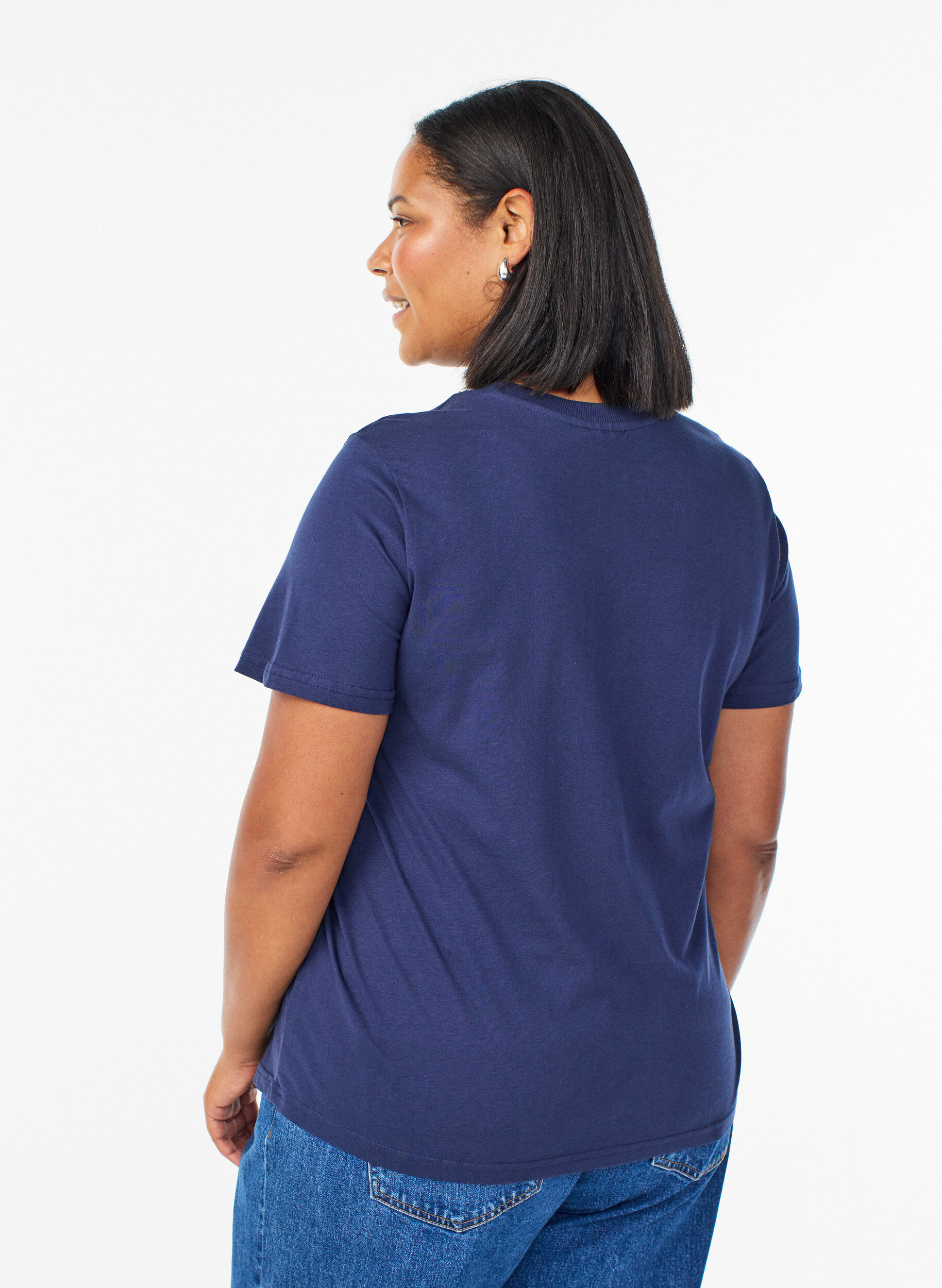 ZizzifashionBasic cotton T-shirt with round neck, Blue, Model image number 2