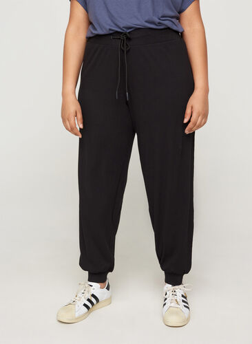 Loose trousers in ribbed fabric, Black, Model image number 0