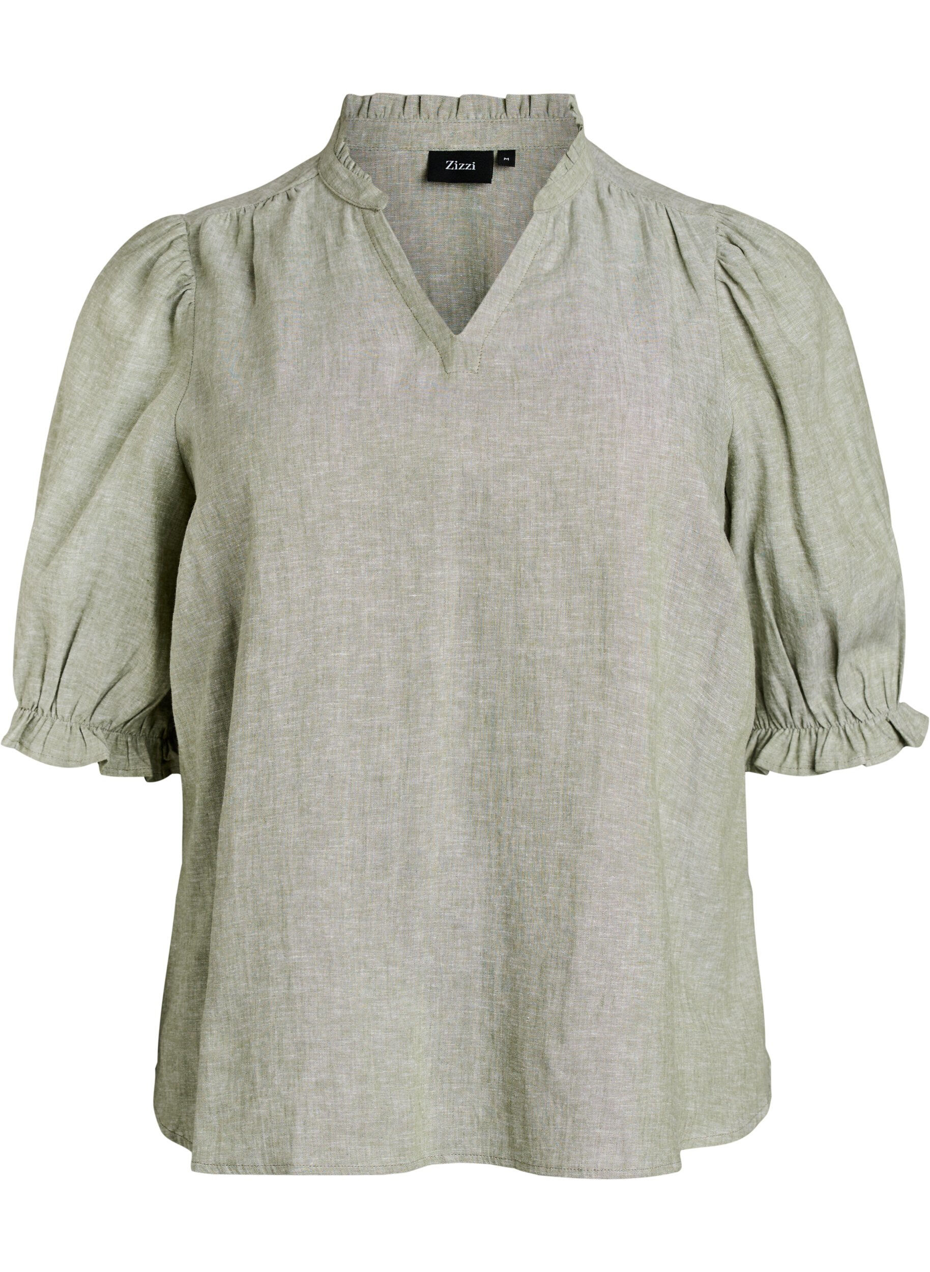 Zizzifashion Blouse in linen and viscose with 1/2 sleeves, Green, Packshot image number 0