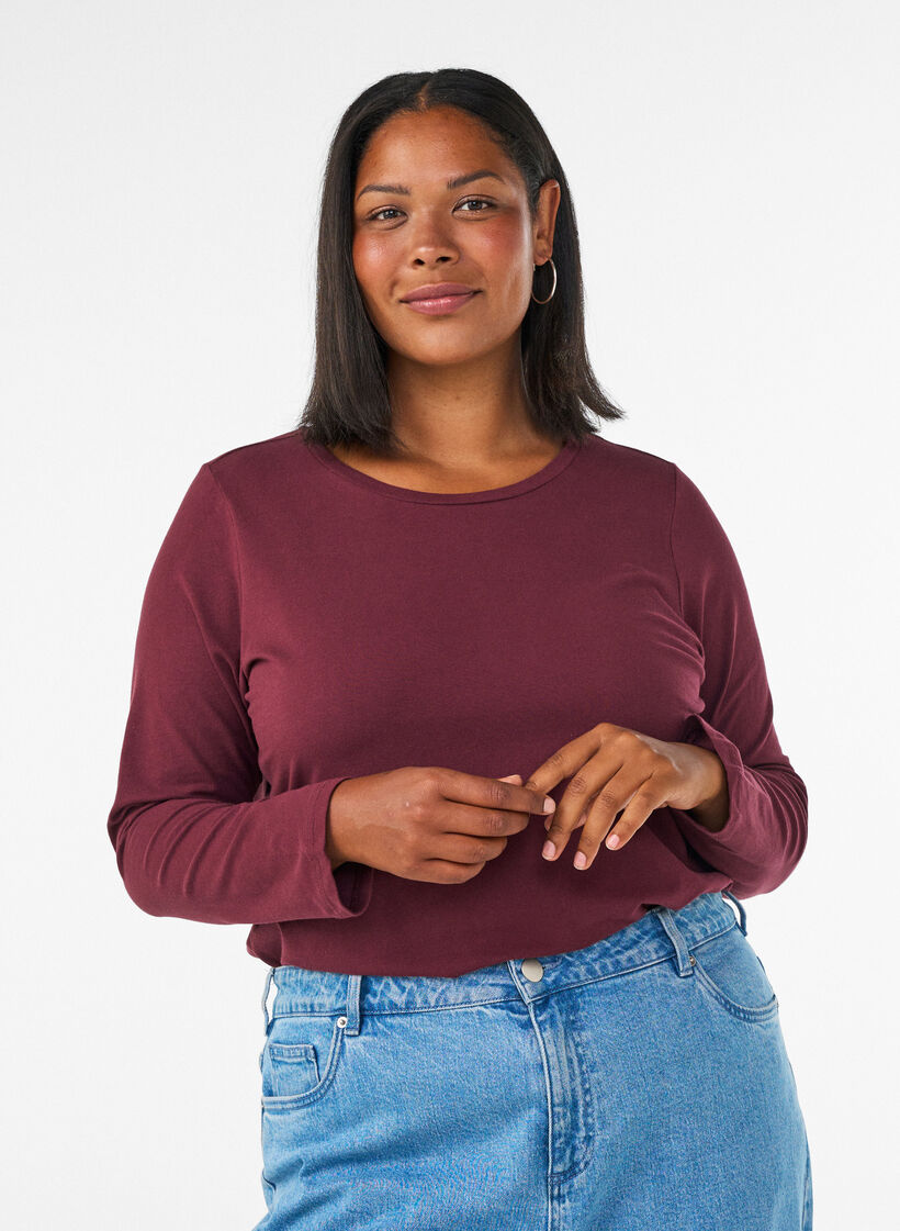 Basic jersey blouse with long sleeves, Red, Model image number 0