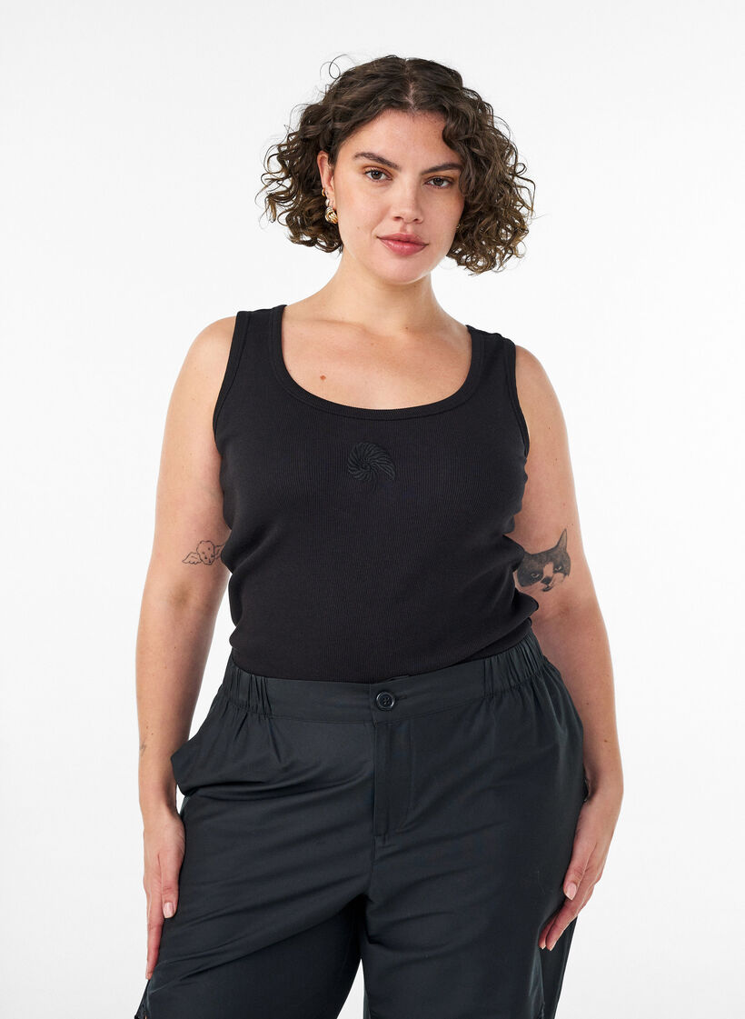 Fitted top with motif, Black, Model image number 0