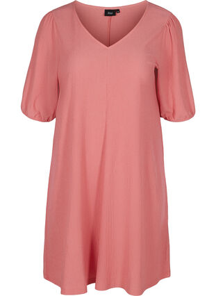 Dress with puff sleeves and V-neck, Tea Rose , Packshot image number 0