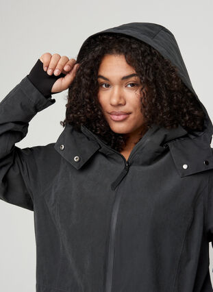 Waterproof jacket with a hood and adjustable waist, Black, Model image number 3