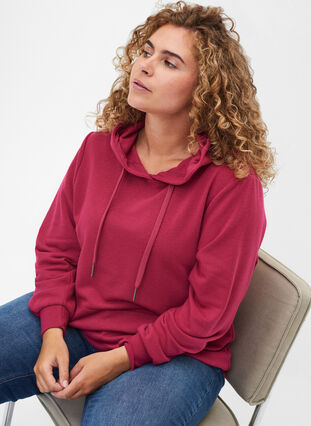 Sweatshirt with hood and pockets, Sangria, Model image number 2