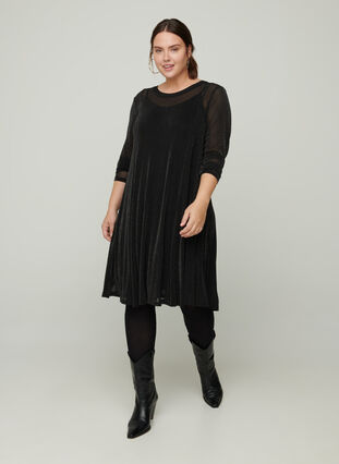 Long-sleeved sparkly dress, Black, Model image number 2