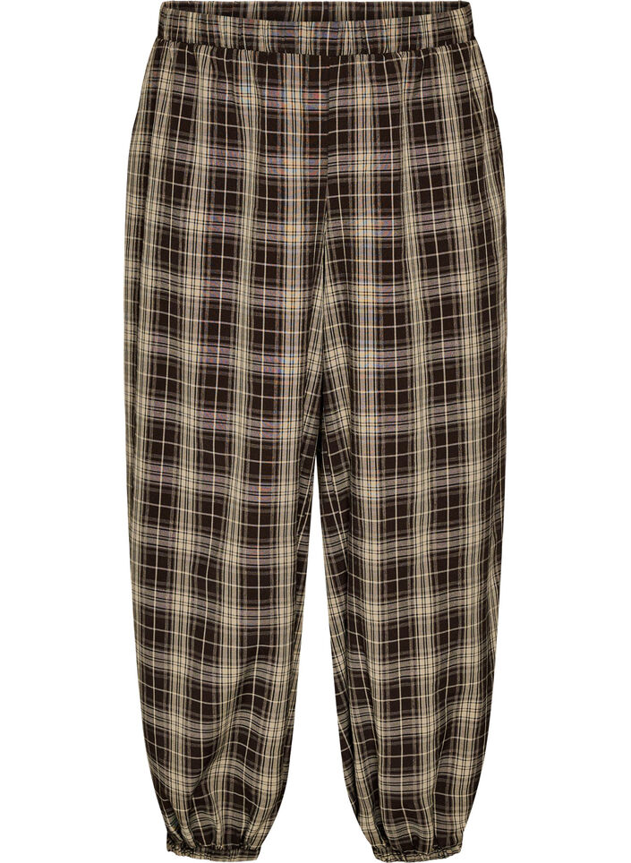 Checked balloon trousers with a high waist, Green, Packshot image number 0