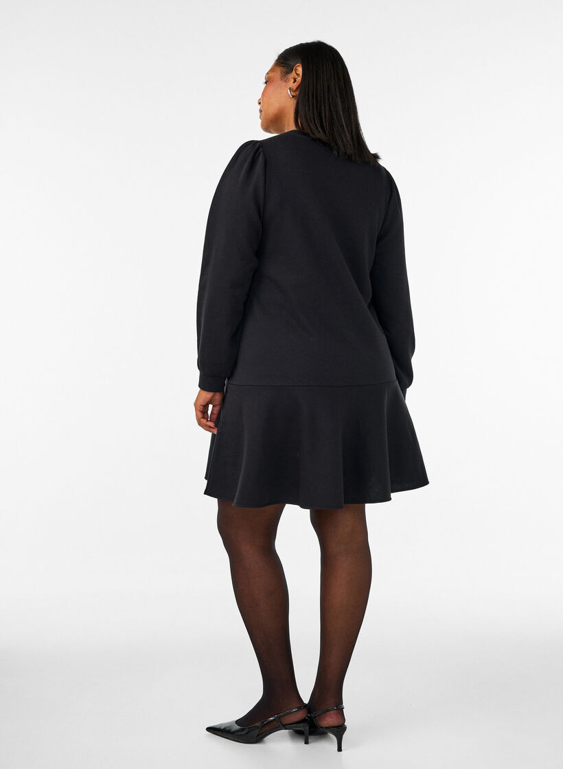 Sweatshirt dress with ruffle layers and A-line shape, Black, Model image number 2