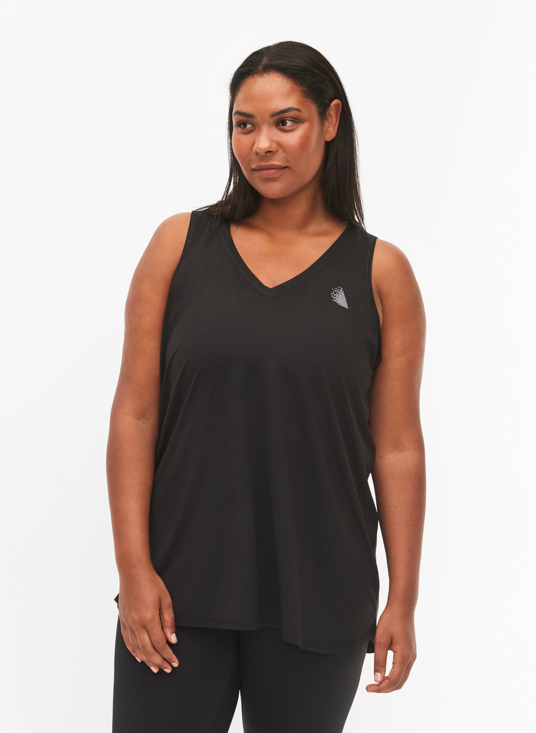 Sports top with V-neck, Black, Model